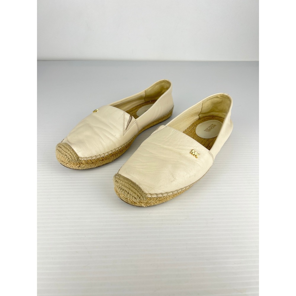 Michael Kors Kendrick Cream Leather Espadrille Slip On Flats Womens 9M‎